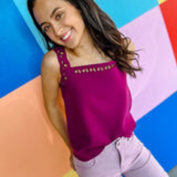Love Always Eyelet Detail Tank - Plum, small - Picture 1 of 2